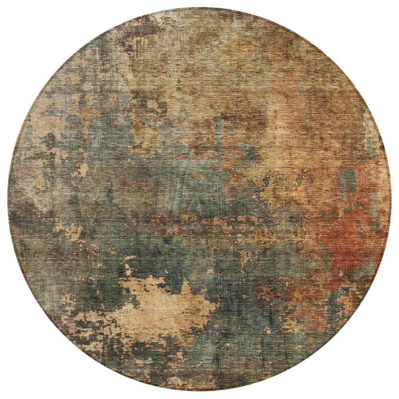 Round Red Synthetic Flat Woven Easy Care Rug, 8'