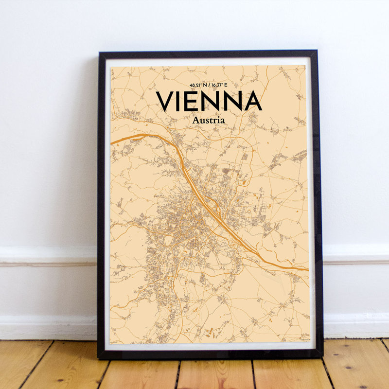 Vienna City Map - No Frame Print, 91.4cm H x 61cm W x 0.13cm D