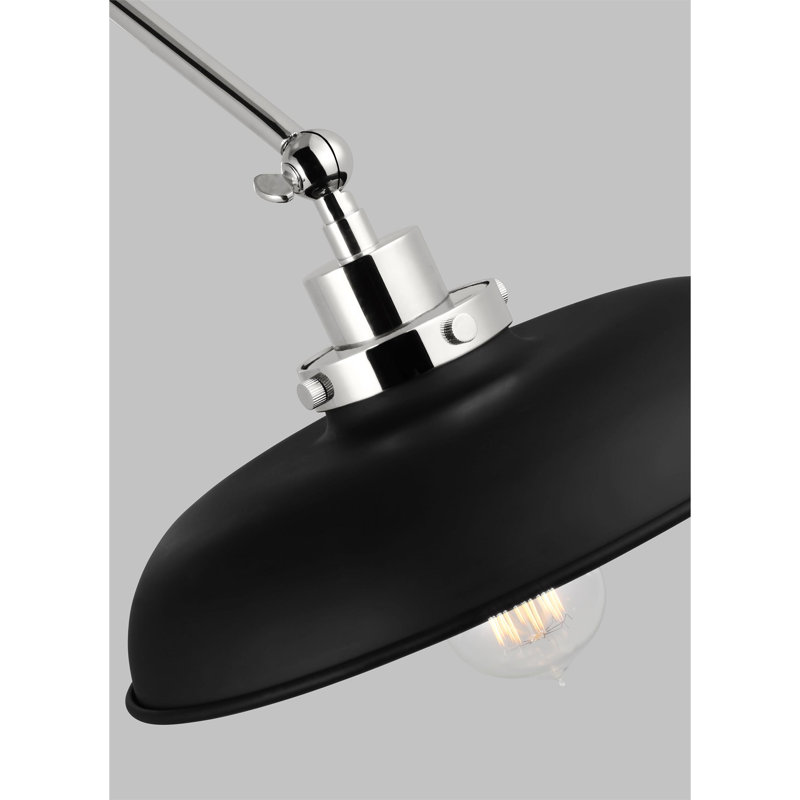 Wellfleet Double Arm Wide Task Sconce, Midnight Black, Polished Nickel