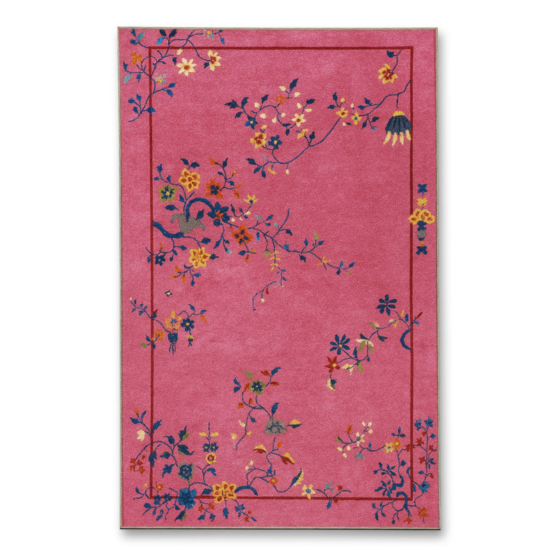Tapis rose tissé à motif décoratif lavable Mosso, 3'3" x 4'11"