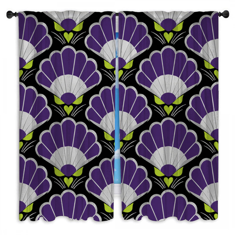 Rideaux mauves à motif de ventilateur mauve avec œillets Art Deco, Room Darkening, 112in x 78in - 2 panels