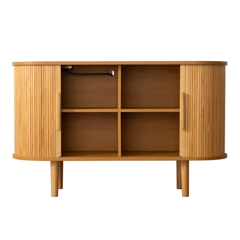 47.2''W X 21''H Storage Accent Cabinet, Fluted Sideboard Buffet Cabinet With USB Charging Station, Console Table With Tambour Slatted Sliding Doors, Tv Stand For Living Room, Kitchen