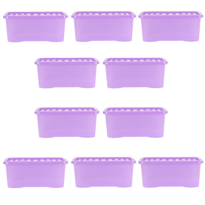 Wham Sparkle 45L Plastic Storage Boxes Pack of 10 Tint Lavender