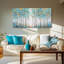 Grand art mural en toile de forêt de bouleau blanc pour le salon, art mural d'automne doré, bleu sarcelle, impression de forêt, peinture, décoration murale, bureau de chambre à coucher, cuisine, bureau 24 po x 48 po