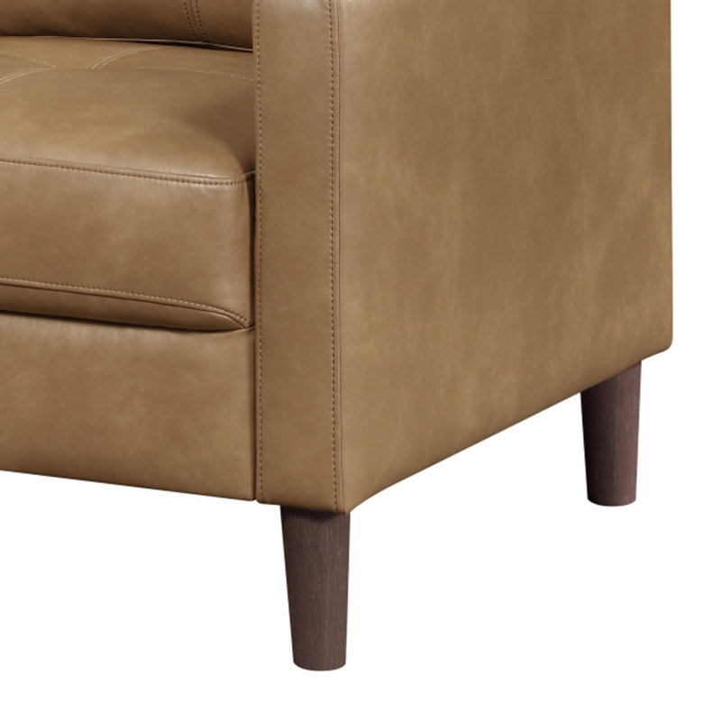 Xyna Accent Chair with Tufted Backrest, Solid Wood Legs, Brown Fabric