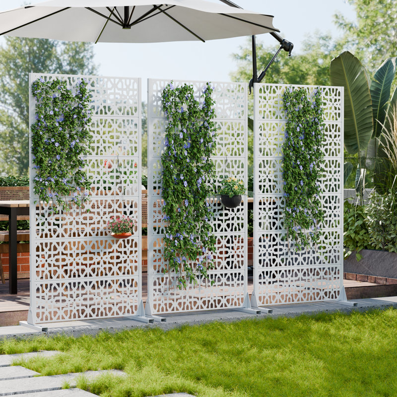 H 72 po x l 35 po x P 16 po avec écran d'intimité en métal et panneau de clôture en treillis pour terrasse, Blanc