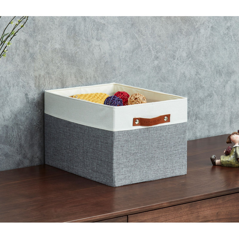 Sturdy Fabric Bin, 9.5" H x 15" W x 11" D, Gray/White