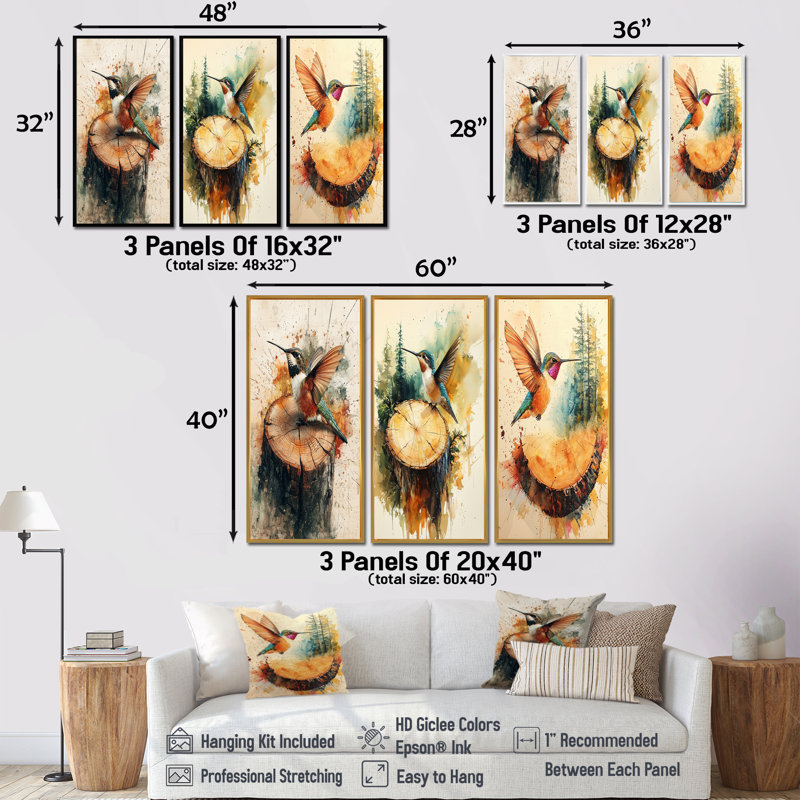 Hummingbird Into The Wood Slide I - Collection d'art mural colibri, H 28 po x l 36 po, Doré