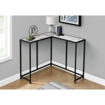 Table d'appoint, console, vestibule, étroit, d'angle, stratifié aspect marbre blanc, métal noir