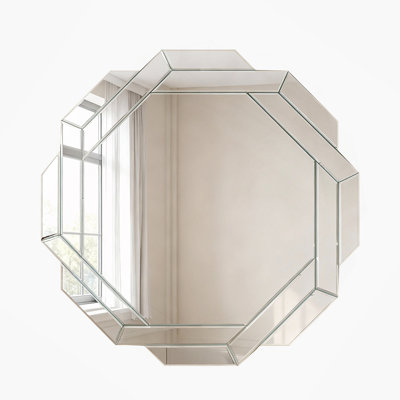 29.92" Octagonal Living Room Mirror, Beveled Edge Frameless Wall Mirror for Wall Decor, Bathroom, Dining Room and Hallway