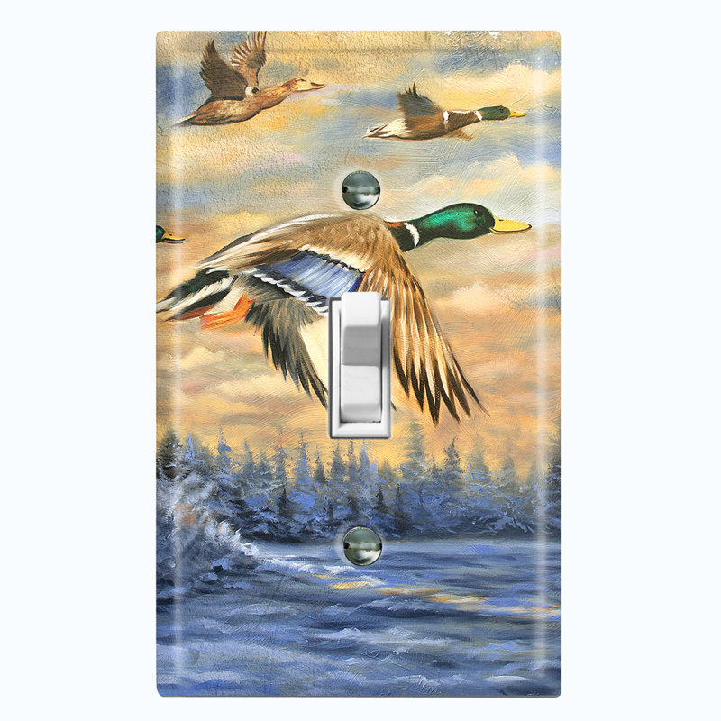 Plaque murale d'interrupteur à bascule Flying Ducks Winter Lake Forest