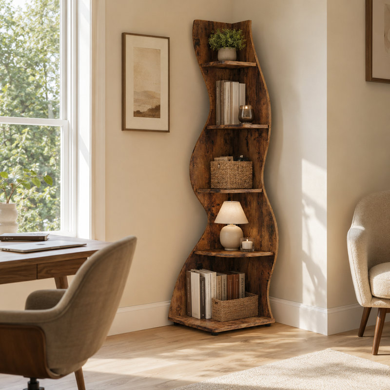 70" Corner Bookcase, Brown