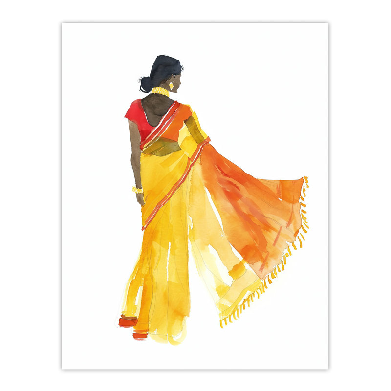 Woman in Yellow Saree Hindu Muslim Skirt Wall Art Print