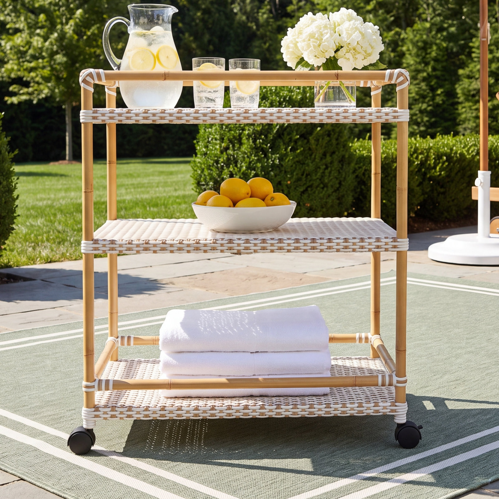 Ellie Bar Cart, Beige/White