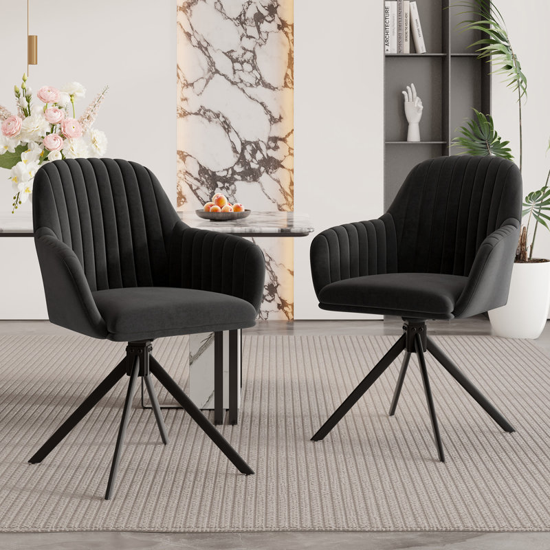 Velvet Upholstered Side Chair, Black, 1, Black