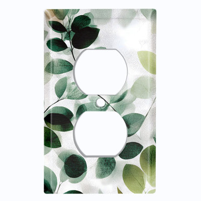 Metal Light Switch Plate Cover; US Standard Size 4 Gang Toggle - Folk Art Leaves