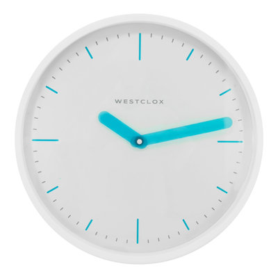 Westclox 14" Contemporary White Wall Clock with Transparent Teal Hands