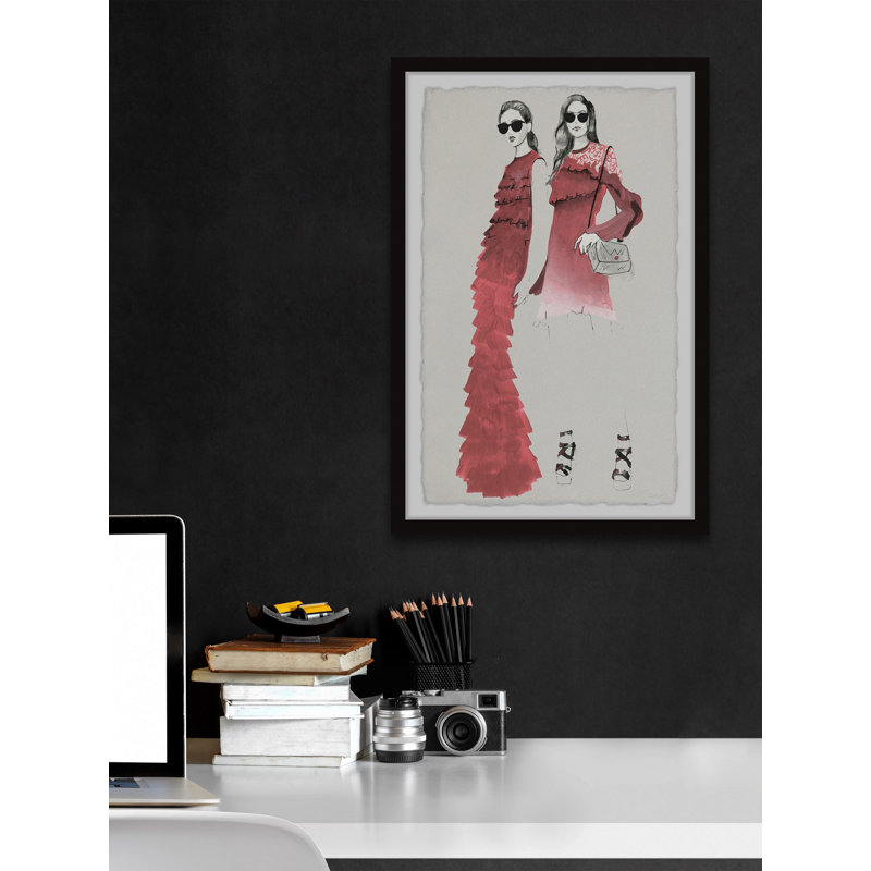 Red Ruffled Dress by Parvez Taj - Single Picture Frame Painting, 45 cm H x 38 cm W