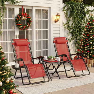 Zero Gravity Chairs With Table, Folding Recliner Outdoor Lounge Chairs With Headrest and Cup Holder (Set of 3) by Arlmont & Co.