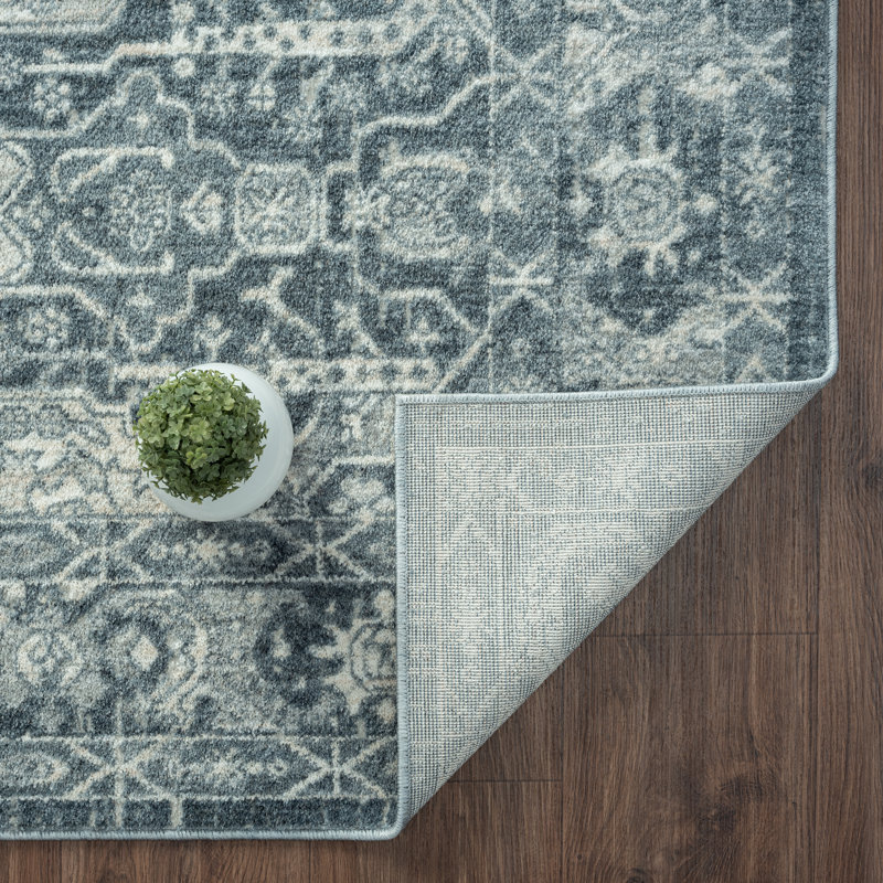 Tapis bleu à motif géométrique Lussi, Rectangle 8 pi x 10 pi