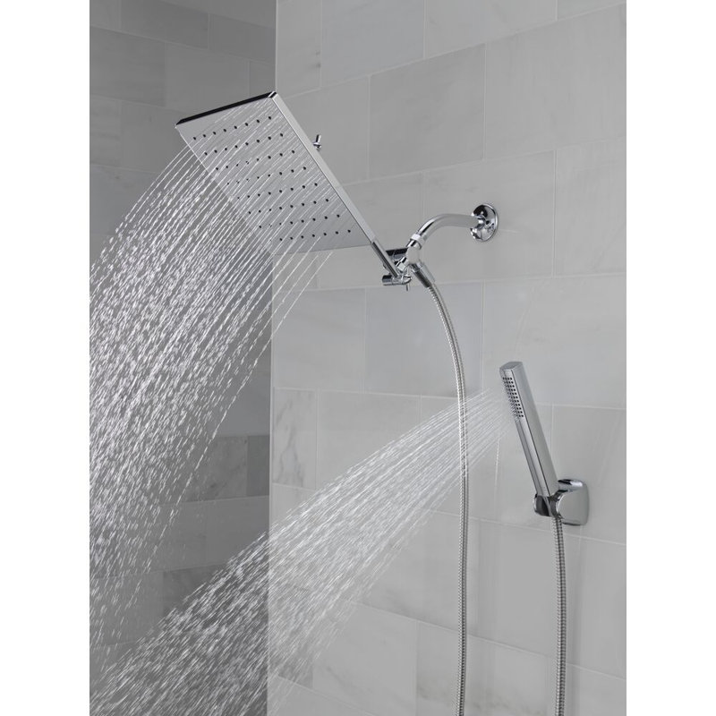Delta Chrome Rain Shower Head and Handheld Combo, 10-inch Square Shower Head Rainfall, Overhead Rain Showerhead, 1.75 GPM Flow Rate, Chrome
