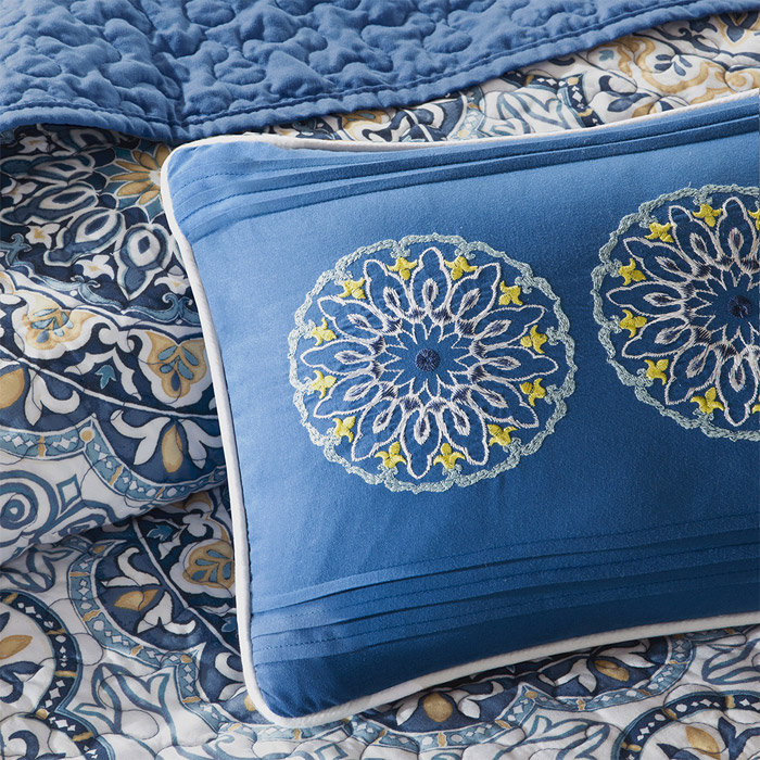Blue and Yellow Bohemian Reversible Queen Quilt Set