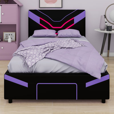 Minimalist Bed Frame with LED Lights and Built-in Drawers
