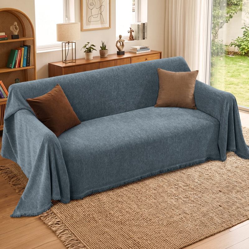 Housse de protection chenille anti-dérapante lavable pour les animaux de compagnie, H 134 po x l 71 po, Bleu cendré