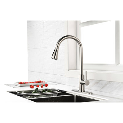 Single Handle High Arc Brushed Nickel Faucet For Kitchen Sink - Pull Out Spray Head Stainless Steel Tap Convenience With Rotating Nozzle Down Versatile Water Direction