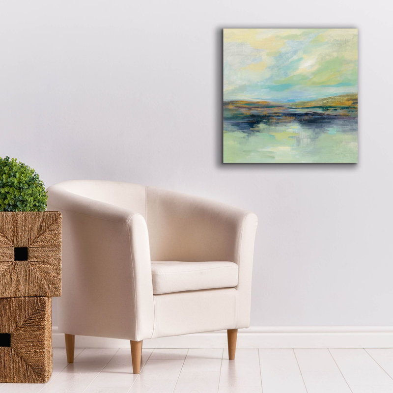 «Golden Fields By The River» par Silvia Vassileva, art mural sur toile, 18 po x 18 po, H 26 po x l 26 po x P 1,5 po