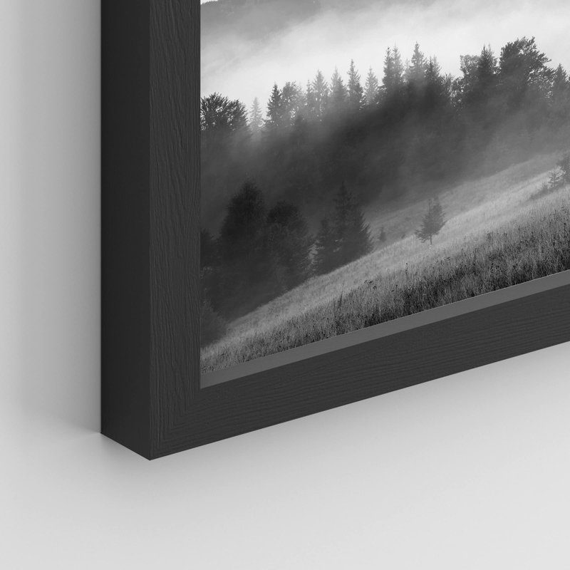 «Forest Trees Black and White Misty Mountain Range» sur papier, Noir, H 16 po x l 12 po