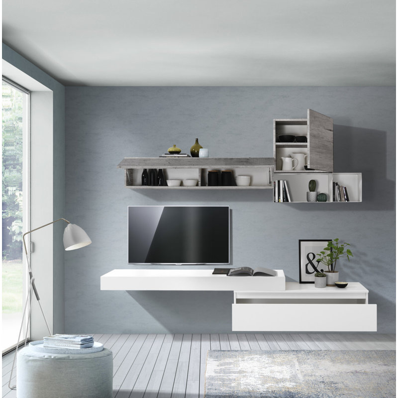 Evilynn Floating Shelf, White/Cement