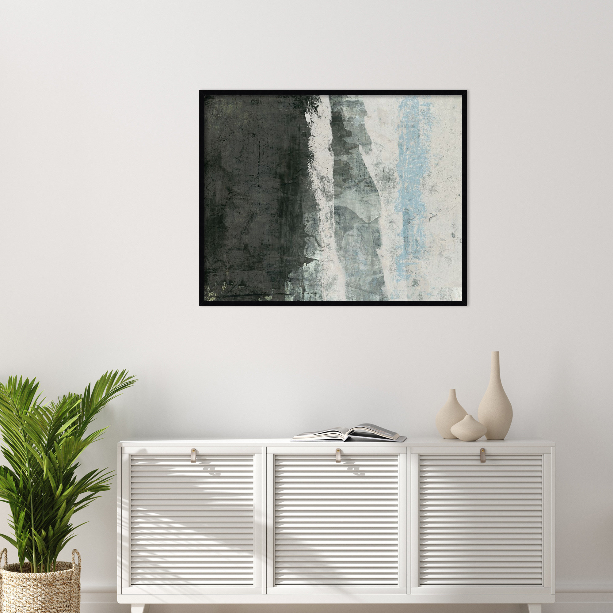 Black and Grey and Blue II by Fresno Wood Framed Wall Art Print, Black, 33" H x 41" W
