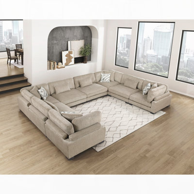 Contemporary 8-Piece Modular Sectional Sofa Large Plush Comfortable Pillows Upholstered Wood Living Room Furniture
