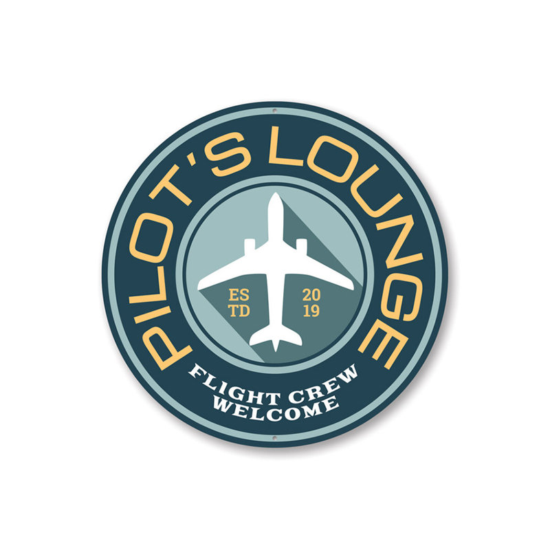 Enseigne en aluminium Pilot Lounge Welcome, H 12 po x l 12 po x P 0,04 po