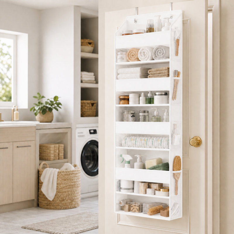 Ensemble de 2 organisateurs au-dessus de la porte, rangement à 5 couches avec 5 poches et 10 poches latérales en filet pour la chambre à coucher, la salle de bain, le garde-manger et la chambre de bébé