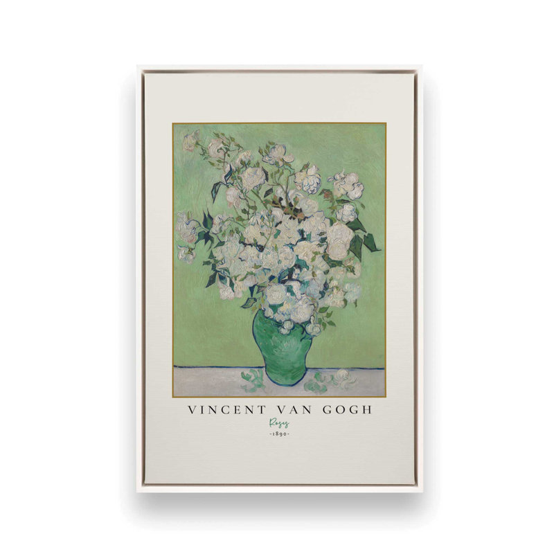 Van Gogh's Roses 1890, Cadre flottant blanc opaque, H 48,75 po x l 32,75 po