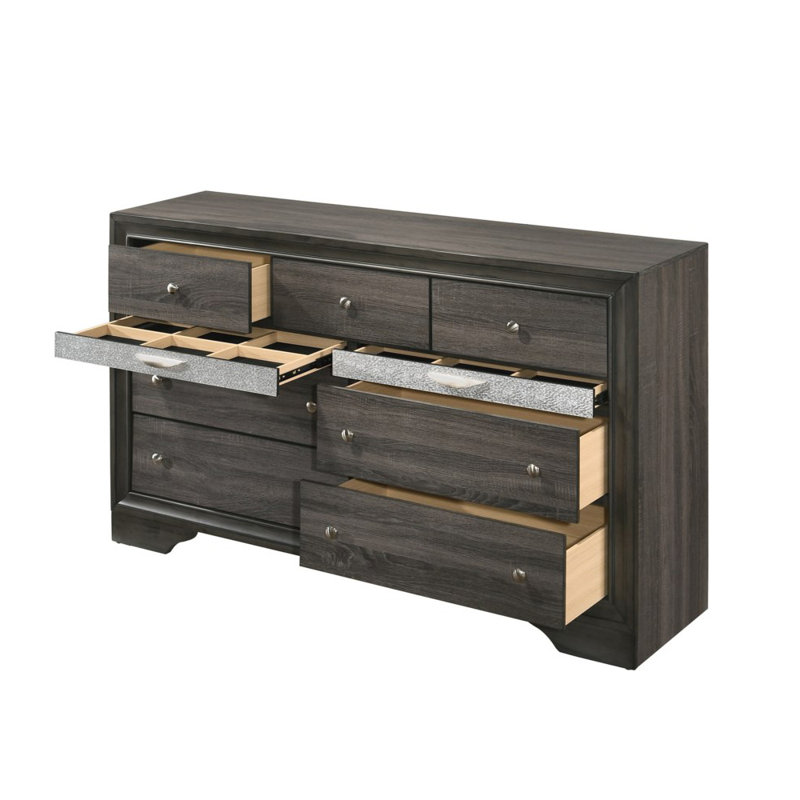 Commode double 9 tiroirs en bois Morvant, Gris