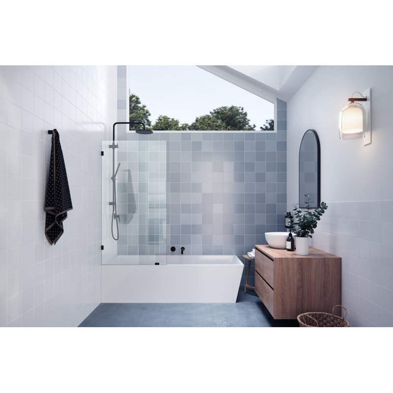 Vela 29.5 in. x 58.25 in. Frameless Single Fixed Bath Panel, Matte Black