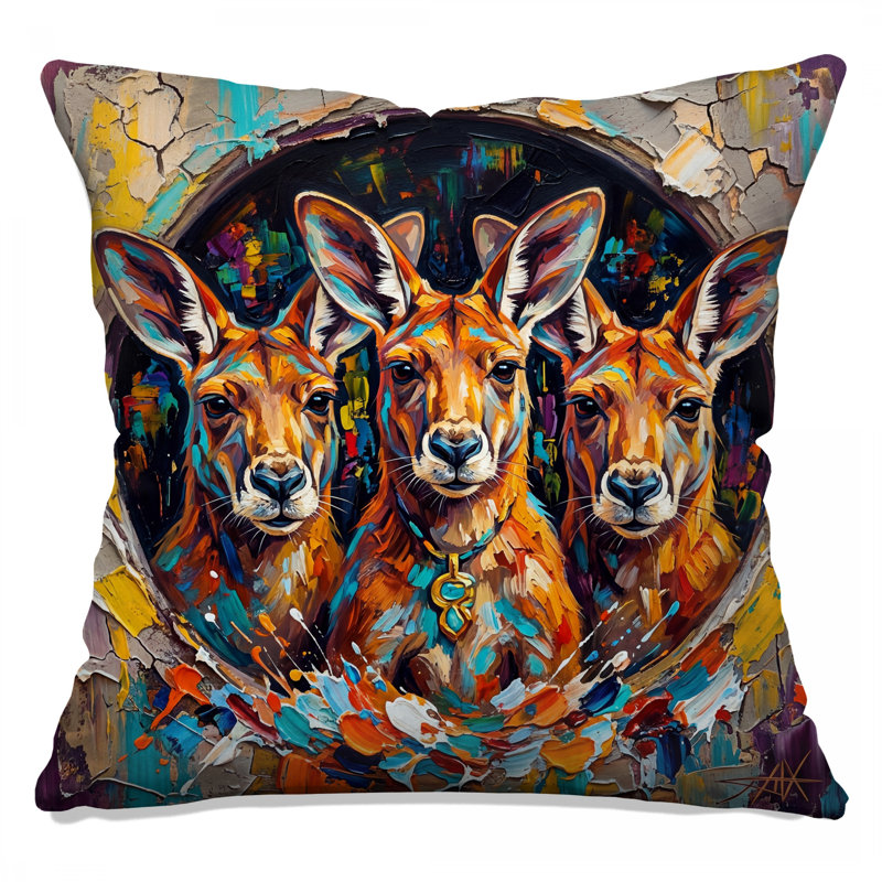 Three Kangaroos Abstract Double Sided Throw Pillows, 18 x 18 inches