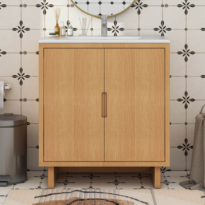Ensemble de meuble-lavabo 30 po avec lavabo, armoire de rangement moderne pour salle de bain, Bois robuste