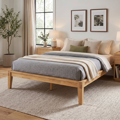 Walden Solid Wood Platform Bed Frame - Japanese joinery - Tool-Free Assembly - Mid-Century & Minimalist Style - Twin XL, Light Oak Finish