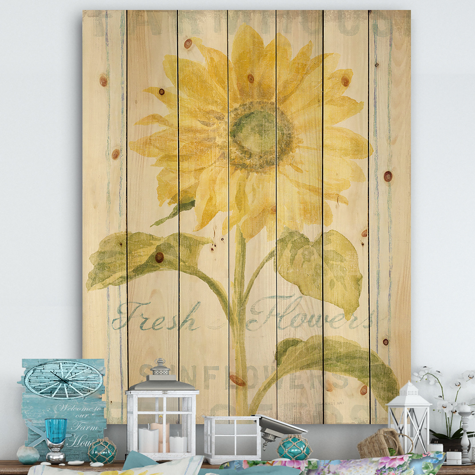 East Urban Home Floursack Florals II - Cottage Print on Natural Pine ...
