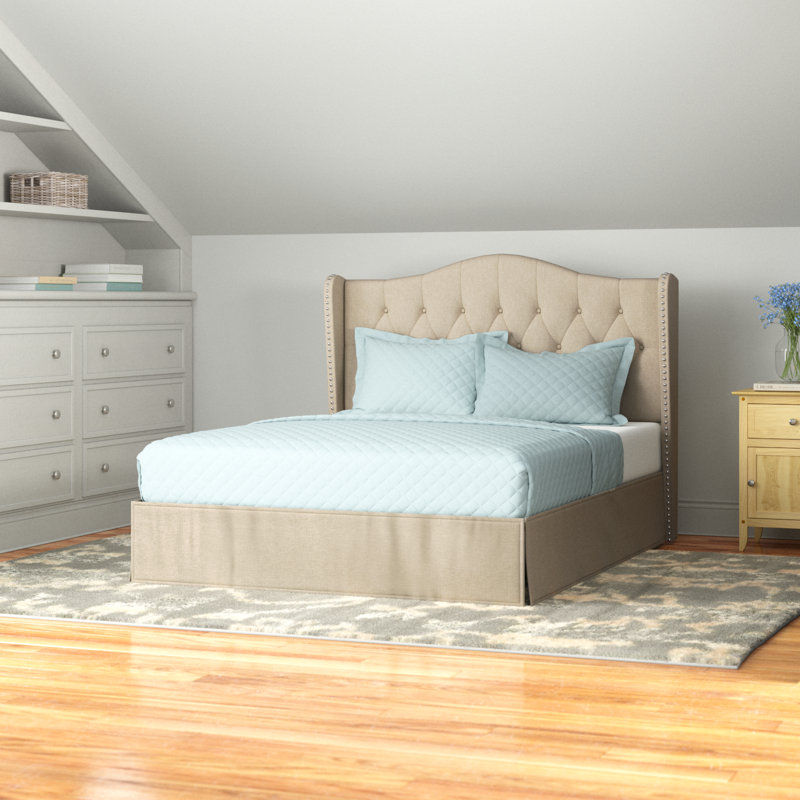 Lit plateforme tapissier Knott Riley, Beige, Double
