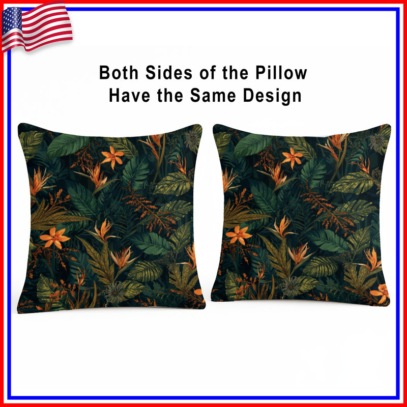 Coussins décoratifs à motif de feuillage tropical, 20 x 20 pouces