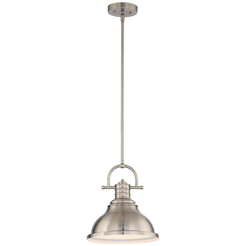 Abbie-J 1-Light Indoor Brushed Nickel Downrod Mini Pendant with 12"W Bell-Shaped Bowl, Brushed Nickel