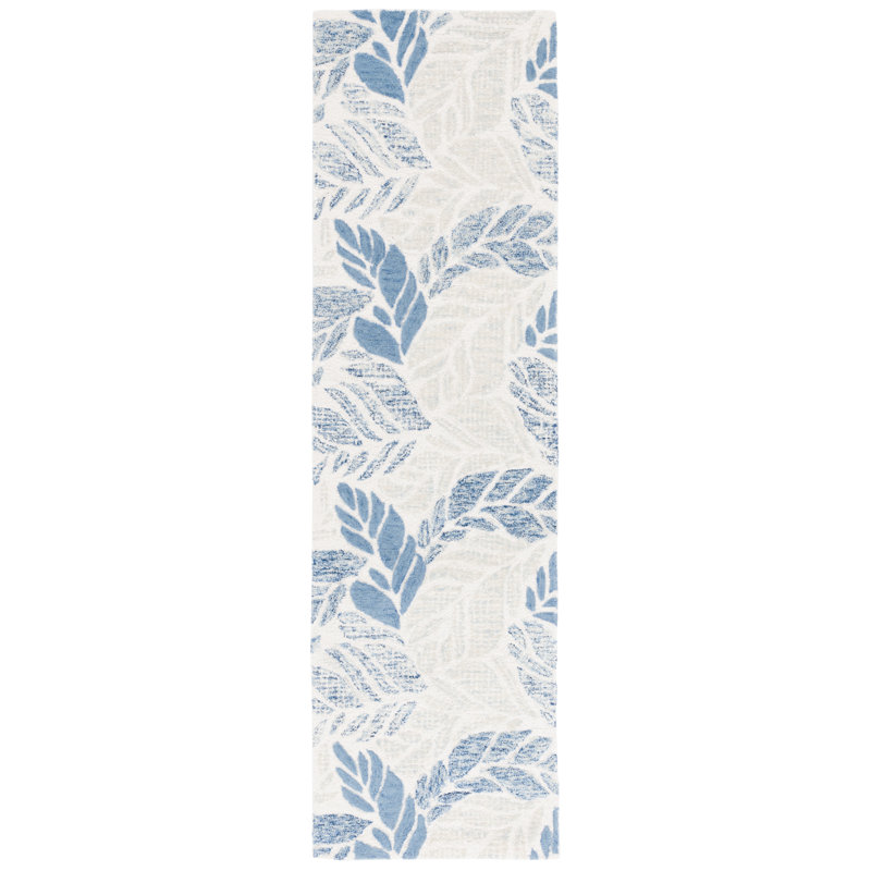 Msr Jardin Martha Stewart 300 Hand Tufted Wool/Cotton Floral Rug in Ivory/Blue, Runner 2'3" x 8'