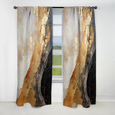 Minimalism Chrome Gold And Black Potteries - Spirals Abstract Blackout Curtain - 1 Panels