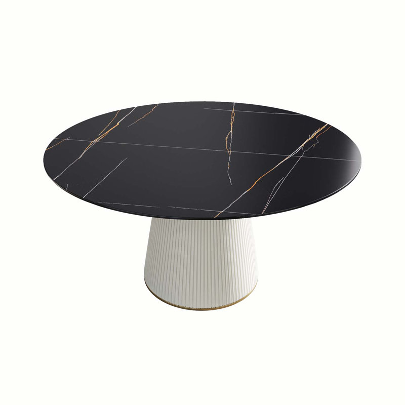 Iconie Round Stone Top Dining Table, 59.05" W x 59.05" L, Black