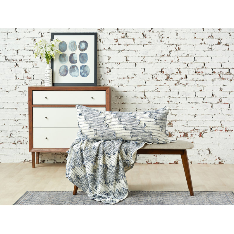 Griffin Indigo and White Cotton Woven Throw Blanket